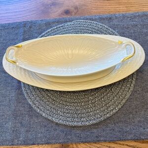 LENOX CHINA-MONACO COLLECTION-EMBOSSED HANDLED RELISH SERVER DISH OVAL BOWL/TRAY